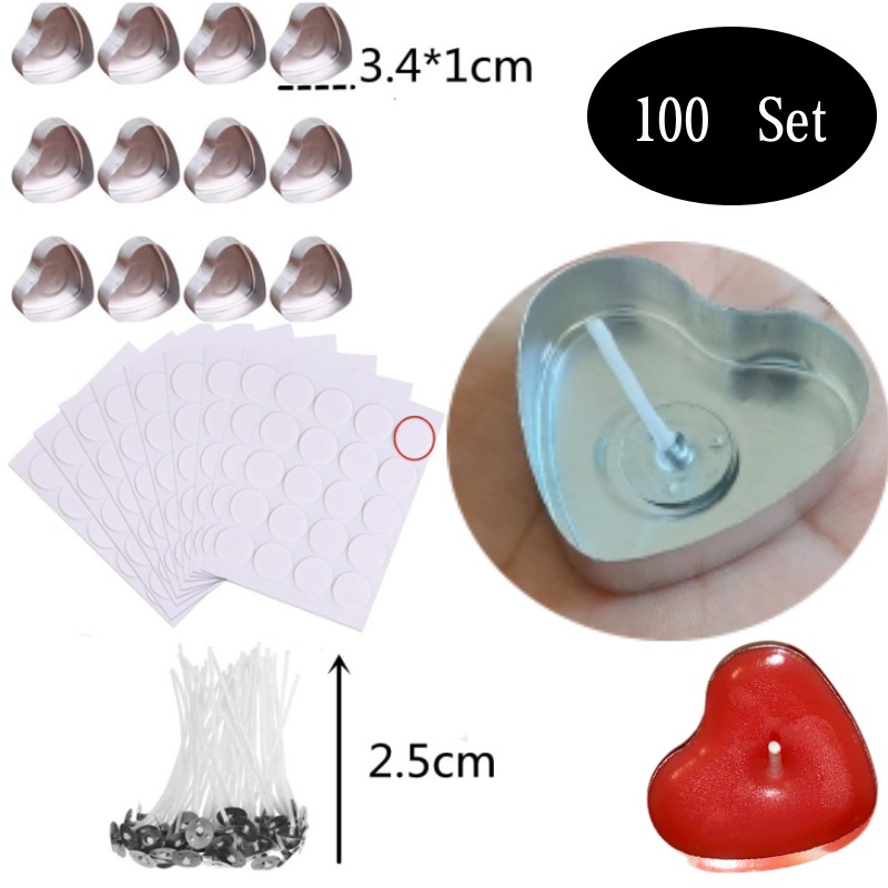 Candle Lighter - 100 ชุดรูปหัวใจอลูมิเนียมที่ว่างเปล่า Tealight เทียนขี้ผึ้งกระป๋อง Jars กรณีคอนเทนเนอร์แม่พิมพ์สําหรับ