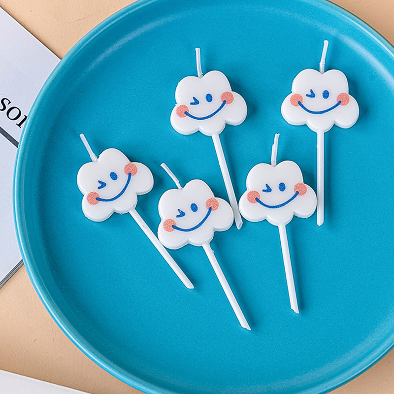 Paraffin Wax - เทียนวันเกิดรูปเมฆยิ้มสุดน่ารัก ไม่สามารถรับประทานได้ ของตกแต่งเค้กปาร์ตี้ ขนมหวาน เทียนรูปเมฆยิ้มแบบเสียบ
