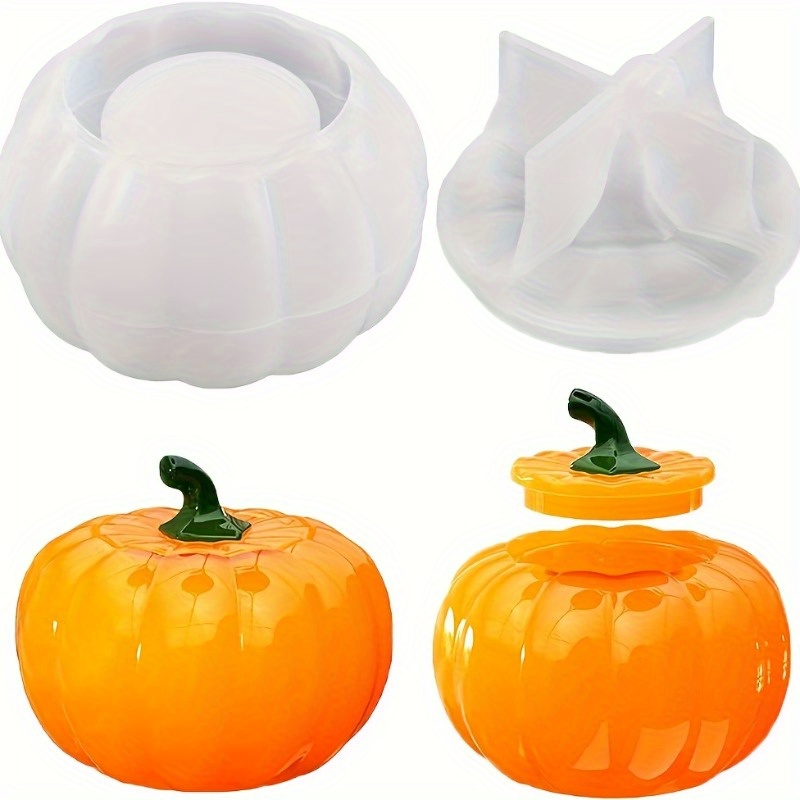 Candle Containers - 2 ชิ้นฟักทอง Jar แม่พิมพ์ซิลิโคนฮาโลวีน Jar พร้อมฝาปิดเรซินแม่พิมพ์ฮาโลวีน