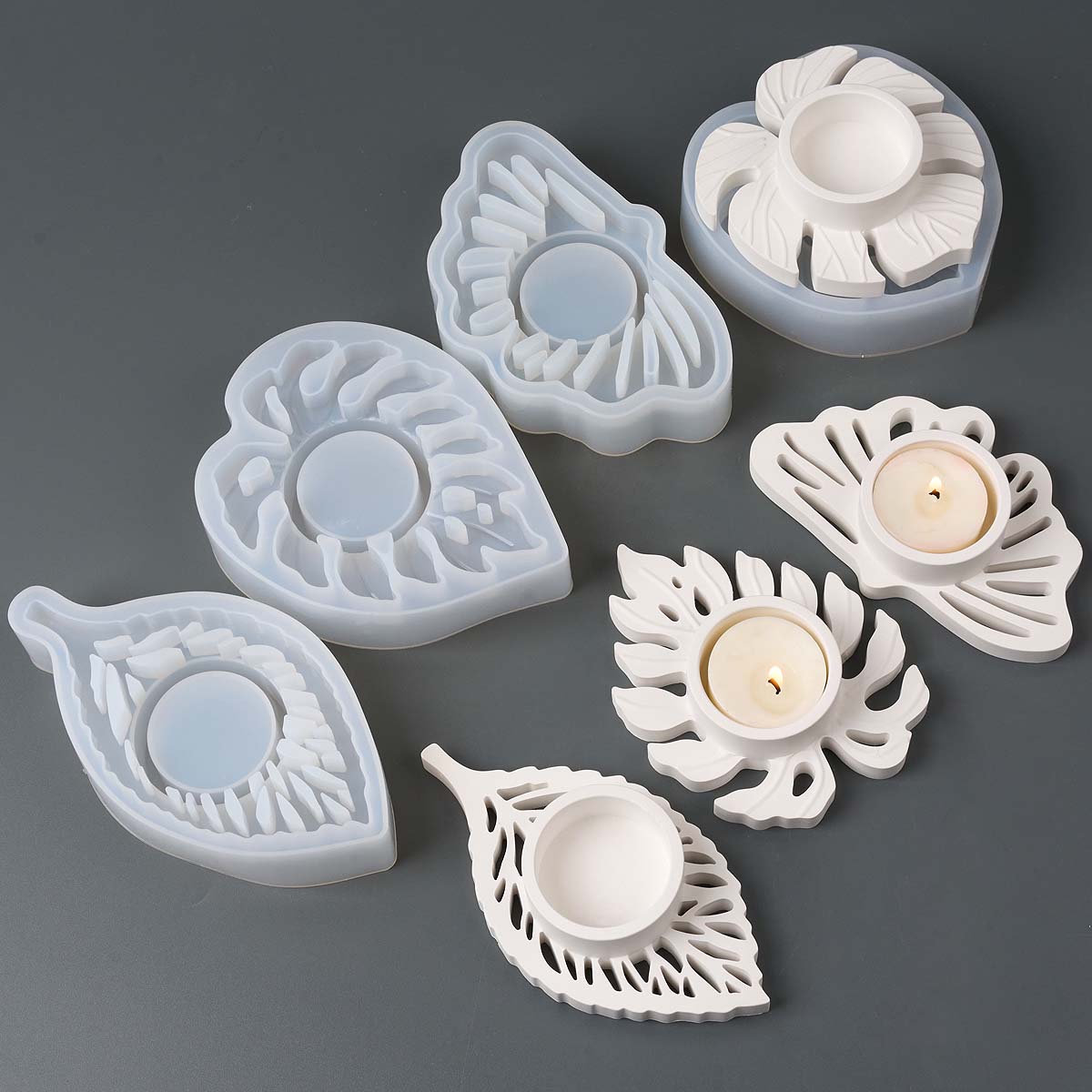 Candle Lighter - ใบเทียนแม่พิมพ์ซิลิโคน DIY Handmade Leaf Tealight เชิงเทียนพลาสเตอร์คอนกรีตเรซิ่นหัตถกรรมแม่พิมพ์หล่อ